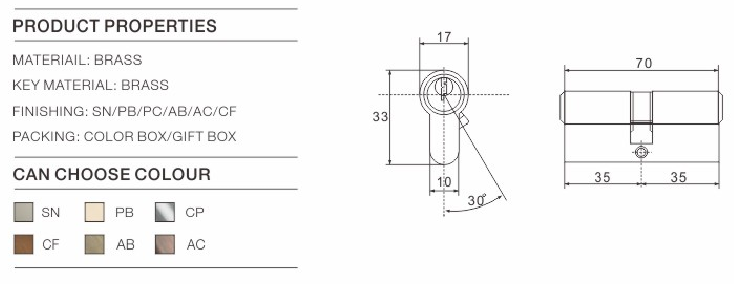 High Security Double Pins Groove Key Cylinder (C3370-151 CP-291 CP)