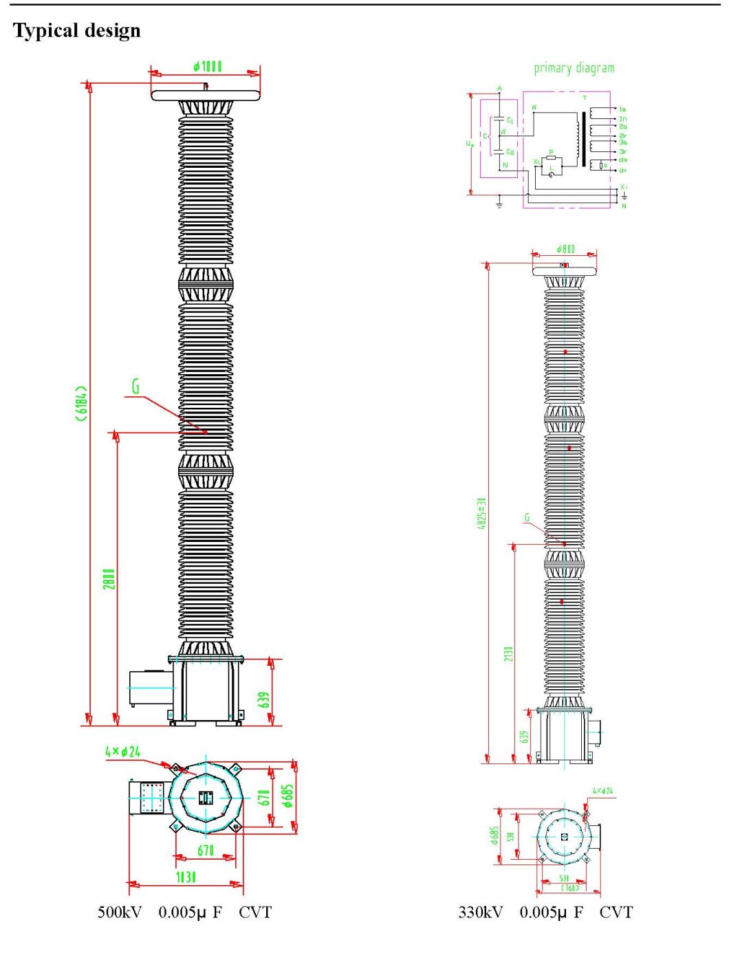 Capacitor Voltage Transformer (CVT) up to 500kv