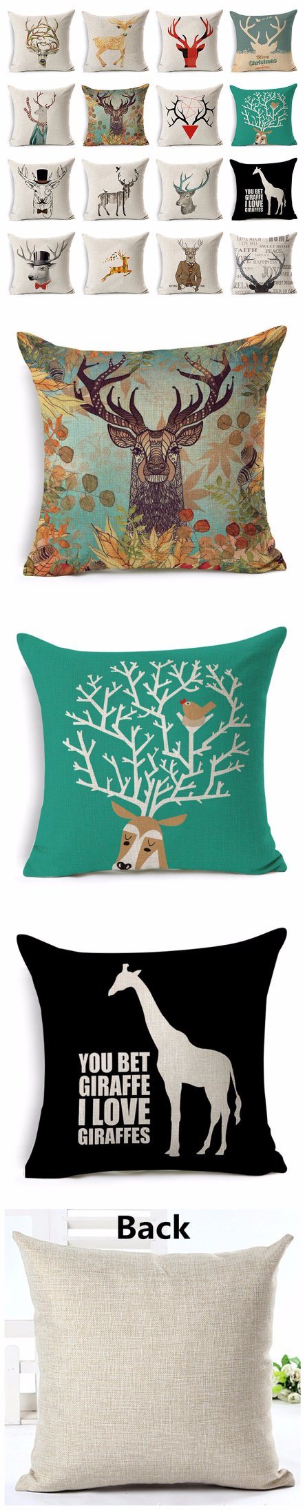 Reindeer Giraffe Sika Deer Cotton Linen Pillowcase Decorative Cushion Pillow
