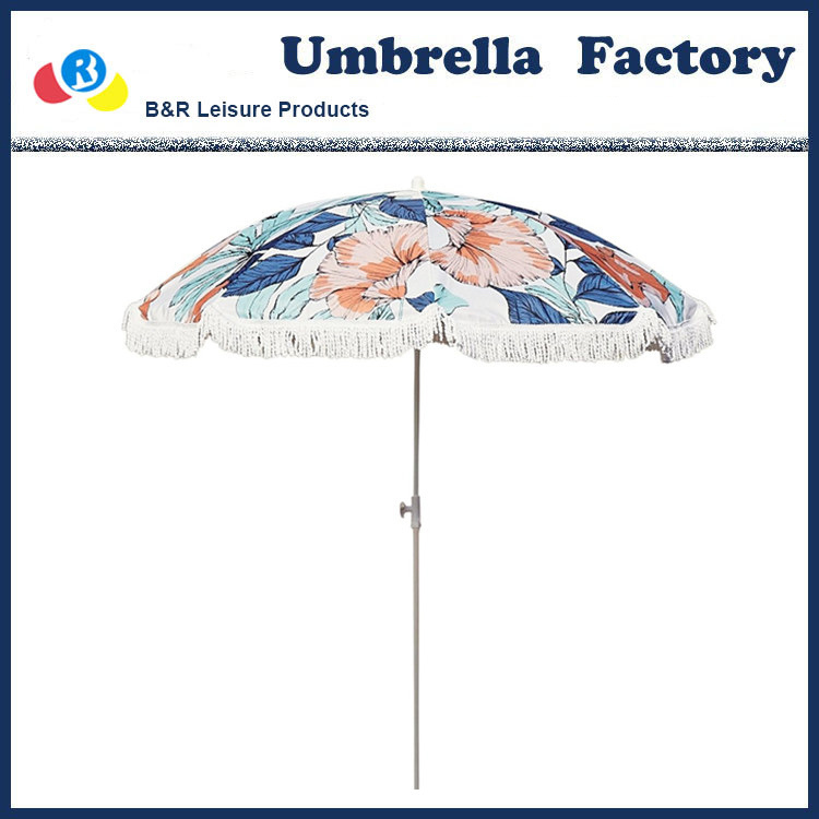 Beach Parasol with Cotton Tassel Arc 180cm