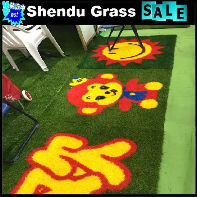 Cute 1m Size 20mm Height Carton Artificial Grass Mat