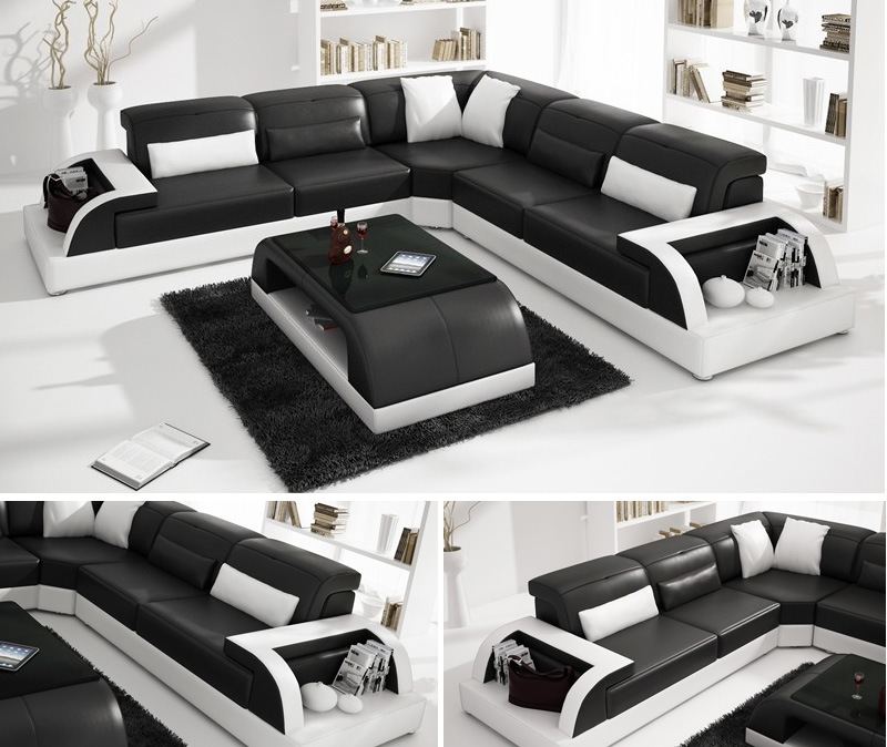 White Living Room Leather Sectional Sofa (HC1093)