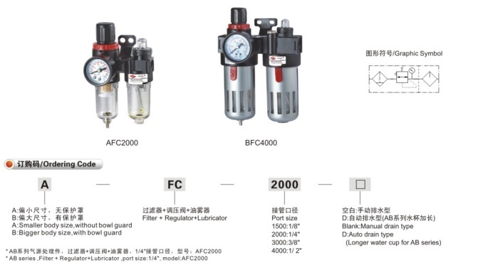 Afc/Bfc 2000 Pneumatic Air Filter Frl Combination Treatment Unit