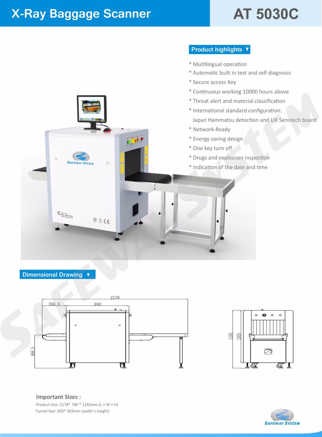 At5030 Security Check Equipment X Ray Baggage Scanner for Airport