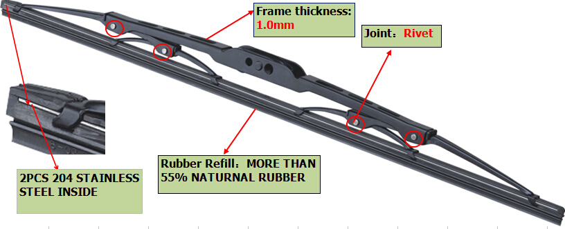 Motorcycle Spare Parts China Imported Traditional Frame Classic Wiper Blade