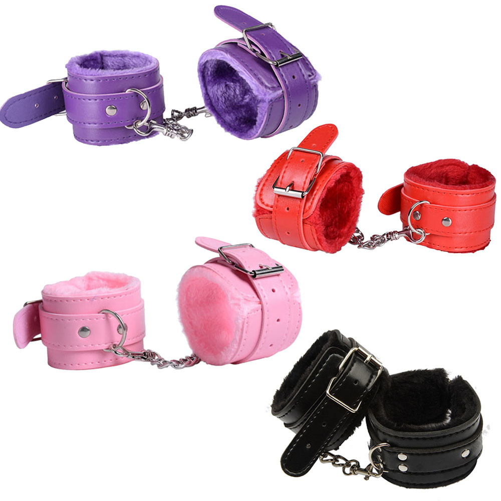 Sexy Adjustable PU Leather Plush Handcuff Ankle Cuff Restraints Bondage Sex Toy Restraints Sex