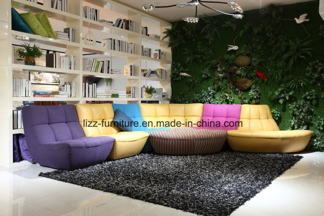 Moden Living Room Leather and Fabric Sofa