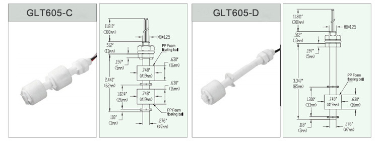 Glt605 Plastic 2 Wires Magnetic Liquid Level Float Switch