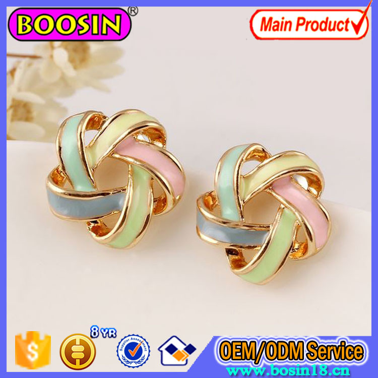 Colorful Ribbon Gold Earring, Alloy Ear Stud Earring for Women #B136