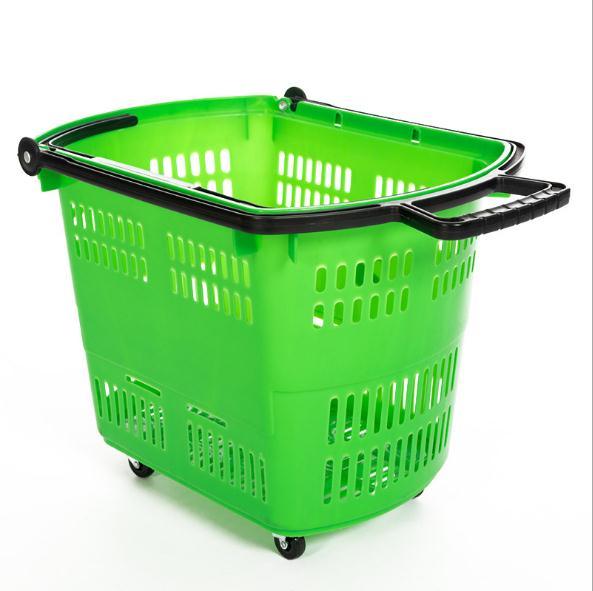 Plastic Supermarket Shopping Basket with Wheel