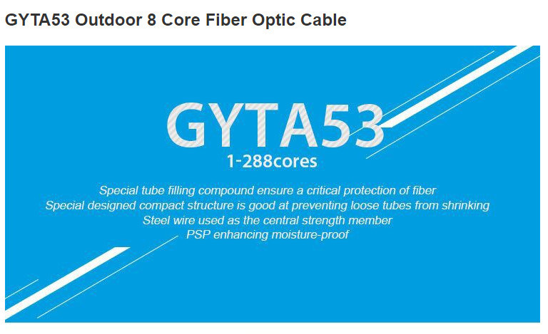 GYTA53 Outdoor 8 Core Fiber Optic Cable