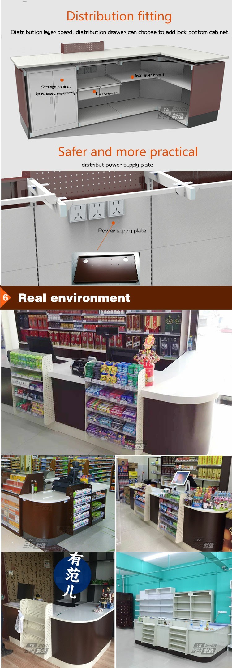 Metal Cash Register Stands Checkout Counter for Supermarket & Conveniece Store