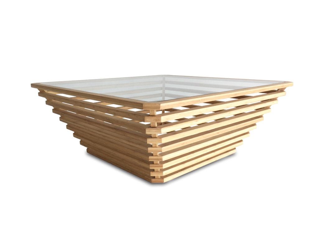Modern Solid Bamboo Spectrum Coffee Table with Glass Top