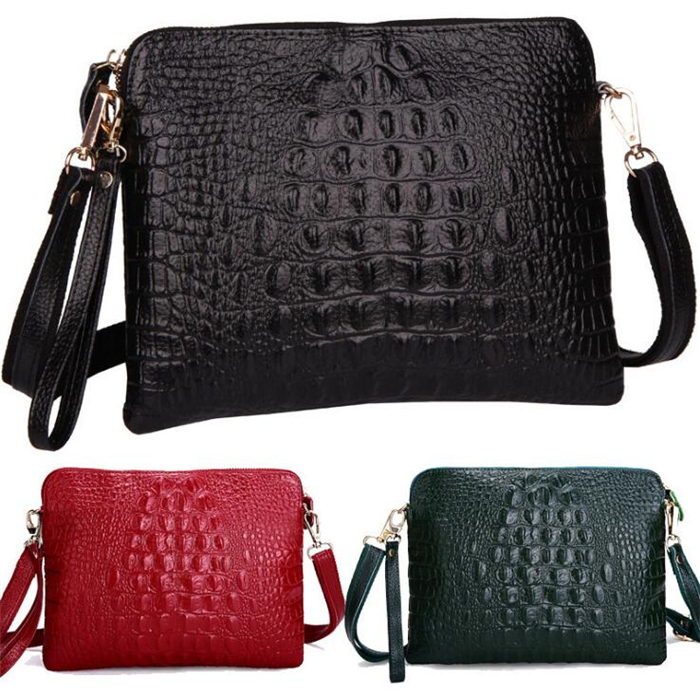 Crocodile Embossed Genuine Ladies Clutch Purse Bag, Shoulder Sling Messenger Bag