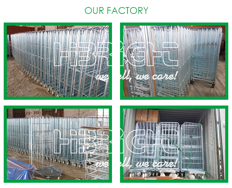 Cargo Storage Wire Mesh Nestable Roll Container Trolley with Lid