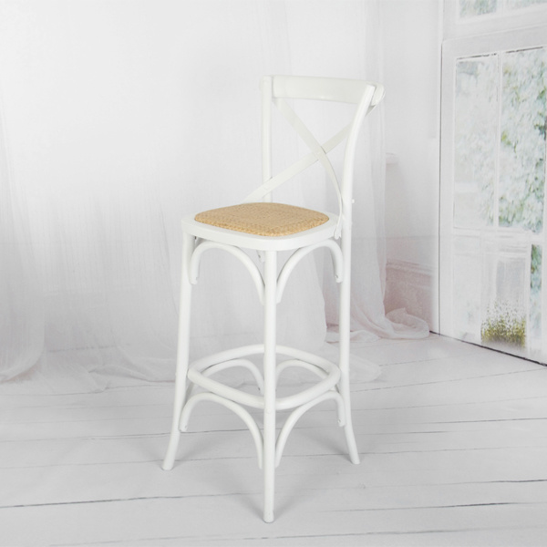 White Colored Wooden Furniture Cross Back Bar Stool (DC-112)