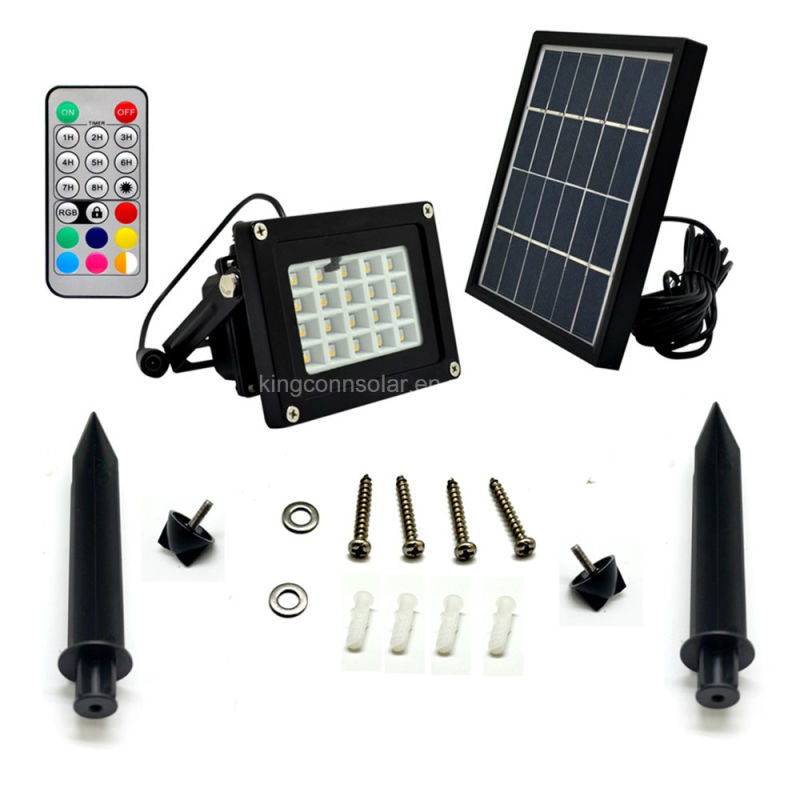 Kingconn Solar Colorful Floodlight RGB LED Solar Panel Flood Light for Garden Landscape Decorations Lighting