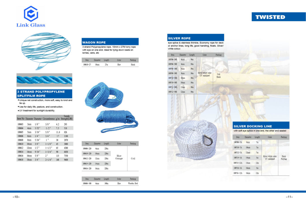 PP Danline Twisted Rope: 3 Strand Twisted Polyethylene Rope