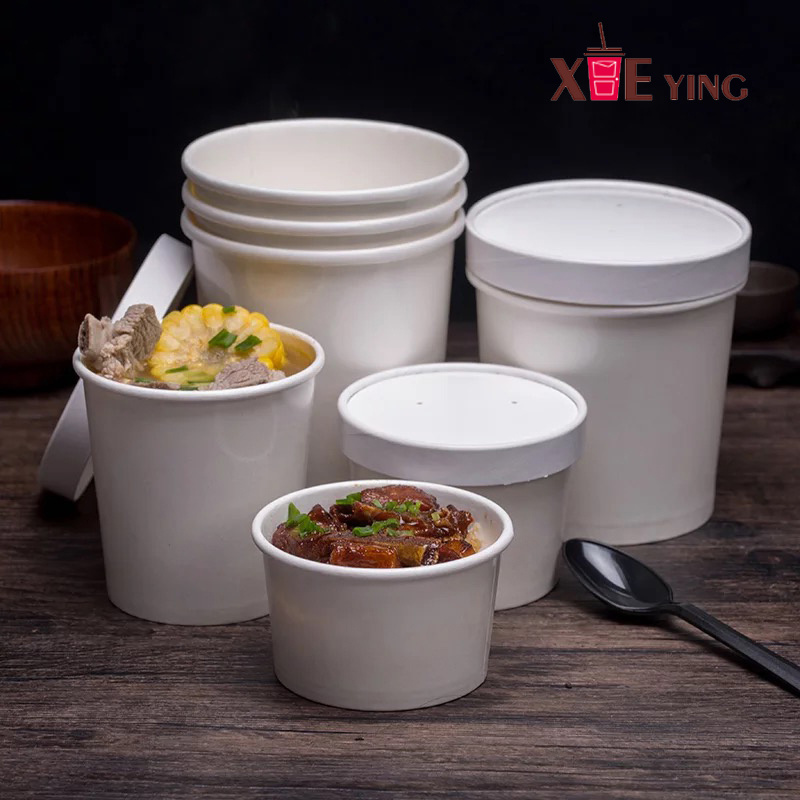 Kraft /White Disposable Paper Soup Cups /Tubs/Bowl with Paper Lids