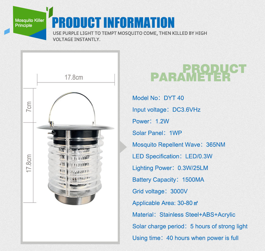 Energy Saving Powerful Eco Friendly Solar LED Insect Killer Lamp