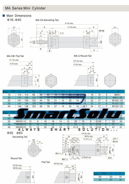 Ma Stainless Steel Pneumatic Mini Cylinder