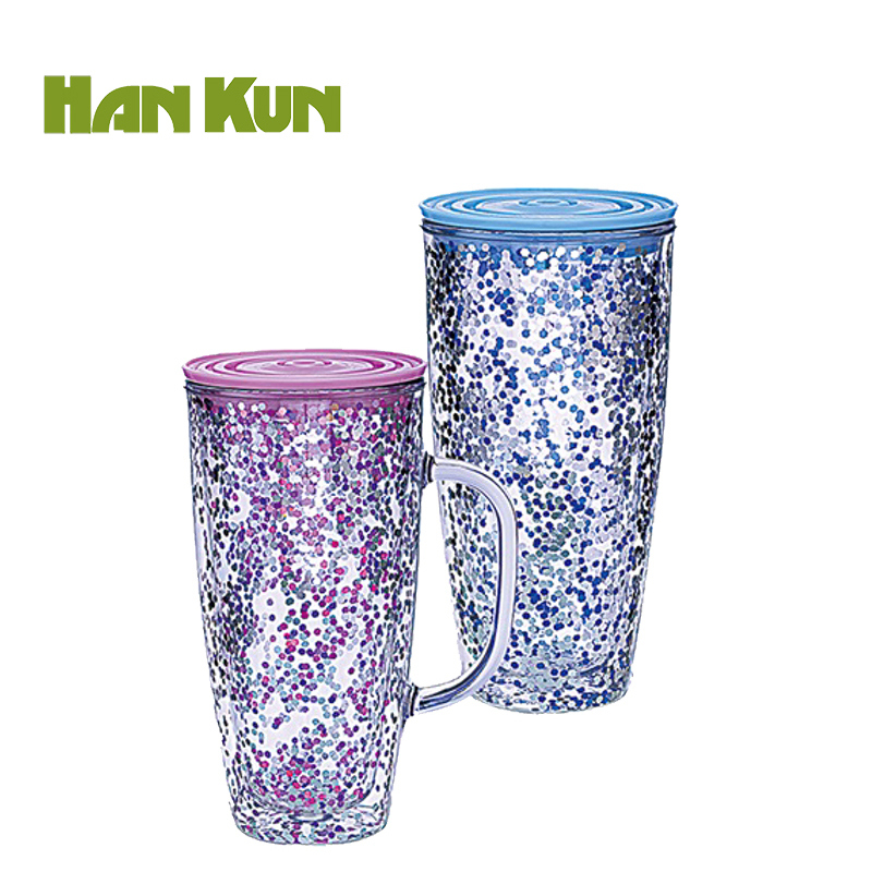 16oz 450ml Colorful Double Wall Plastic Tumbler with Straw