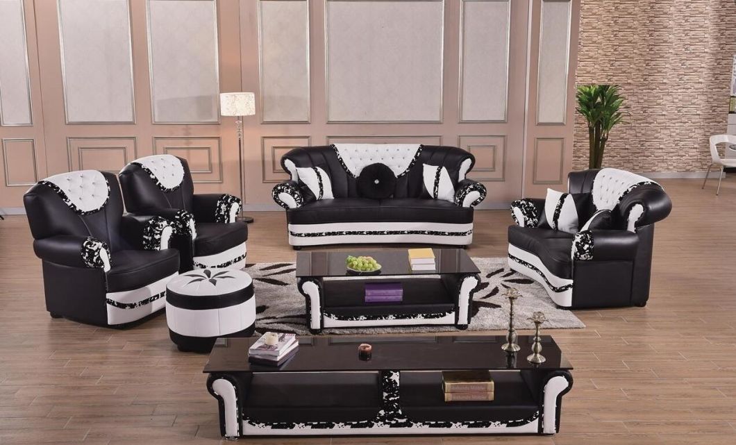 French Modern Home Furniture Tufted Chesterfield Leather Sofa Set