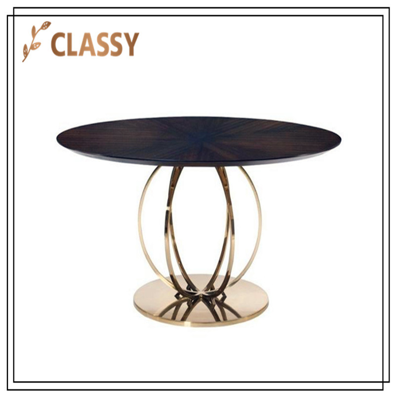 Round Shape Golden Stainless Steel Base Home Restaurant Dining Table