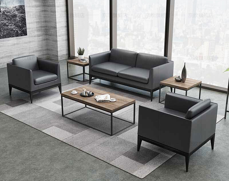 Modern Europe Italy Style Leather 1+3+1 Office Sofa Set Living Room Sofa