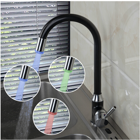High Quality Black Finish Hot and Cold Single Lever Brass LED Kitchen Mixer Taps