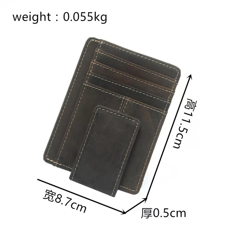 Vintage Leather Credit Card Holder Slim Mini Wallet Magnet Money Clip Wallet