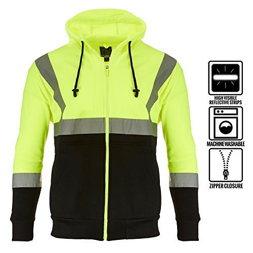 Mens Fleece High Visibility Full Zip Hoodie Safety Sweatshirt Reflective Detail Safety Yellow