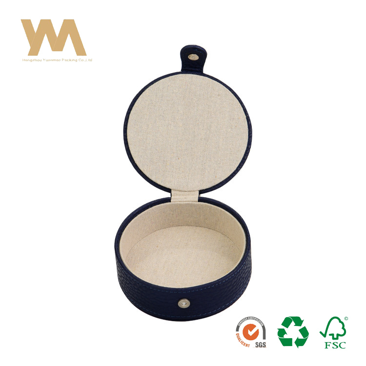 Elegant PU Leather Round Jewelry Box with Matel Closure