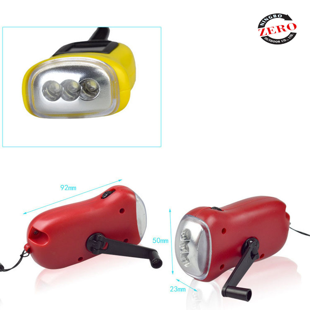 Plastic Small Dynamo Solar Power Rechargeable LED Flashlight with Hand Crank for Outdoor