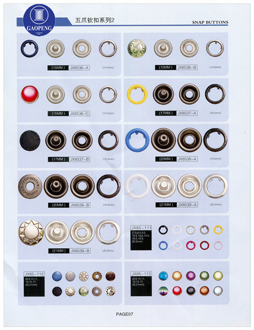 Snap Buttons for Clothing/Garment/Shoes/Bag/Case (size: 7.5mm to 21mm)