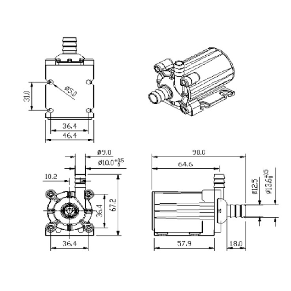 600L/H 7m DC 24V Solar Brushless Motor Circulation Submersible Amphibious Pump