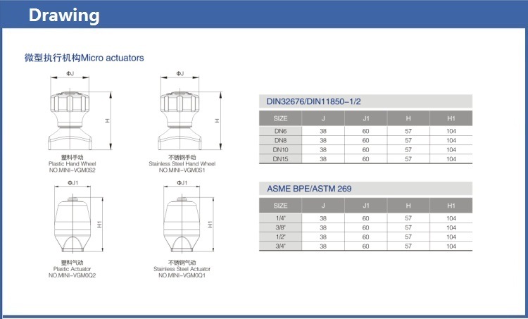 Pneumatic Actuator Diaphragm Valve Clamp End Mini Type