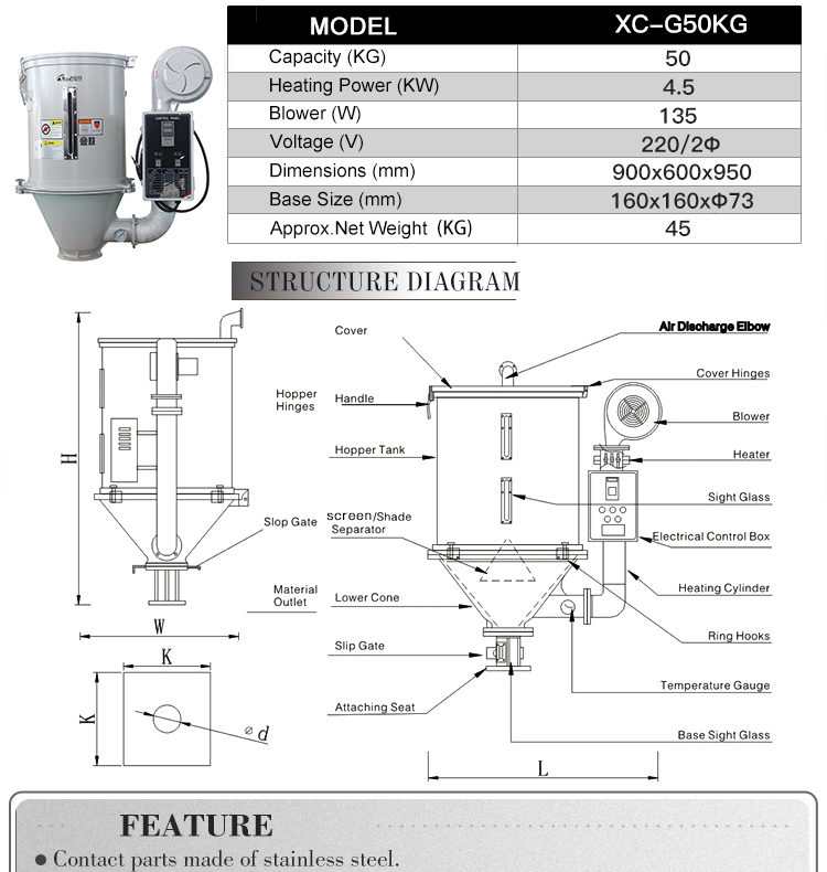 Industrial Plastic Dryer Hopper Dryer