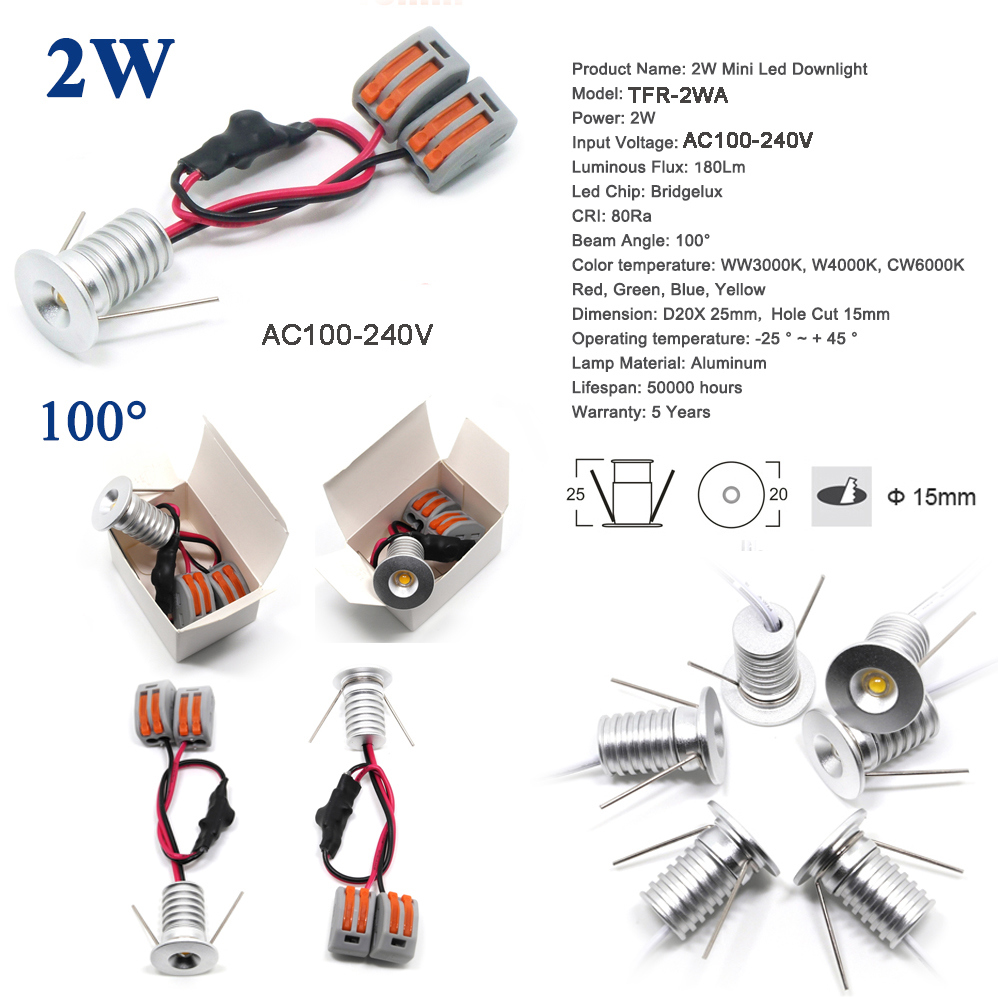 2W 110V 220V LED Spot Light Mini LED Light Cabinet Ceiling Lighting