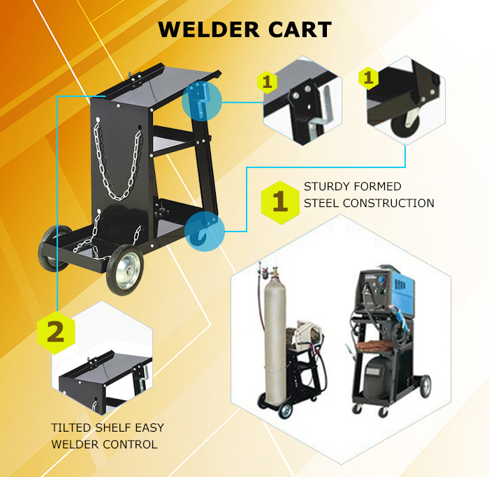 Welding Hand Cart with Two Shelves, Practical Tool Cart