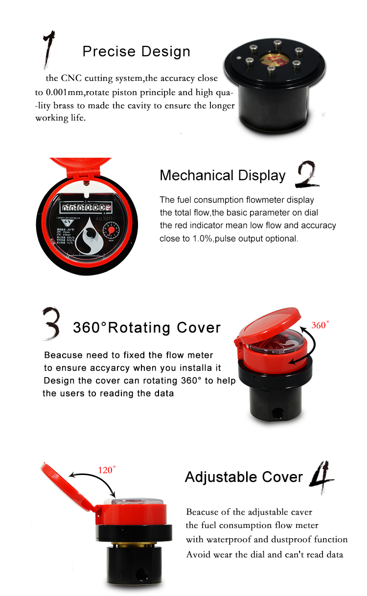 Local Mechanical Display and Pulse Output Car Boat Fuel Consumption Flow Meter