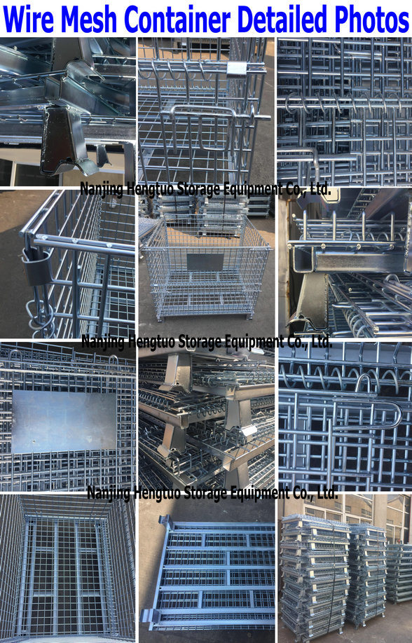 Roller Galvanized Steel Folding Warehouse Storage Cage, Wire Container, Mesh Storage Container Cages with Traction