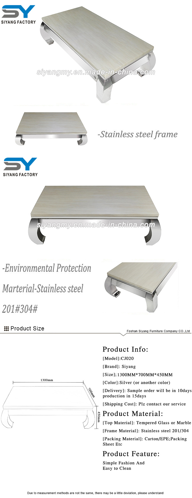 Hotel Modern Stainless Steel Square Coffee Table