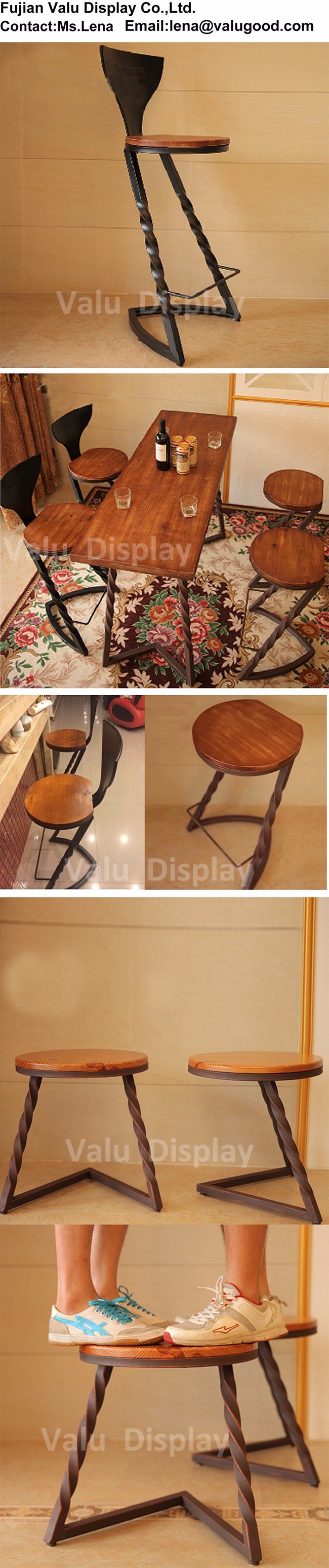 Factory Directly Provide Solid Wood Seat Bar Chair Metal Base