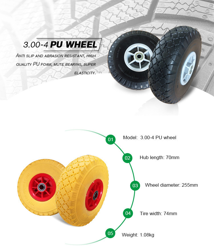 Good Price 3.00-4 Solid PU Foam Trolley Wheel for Tool Cart