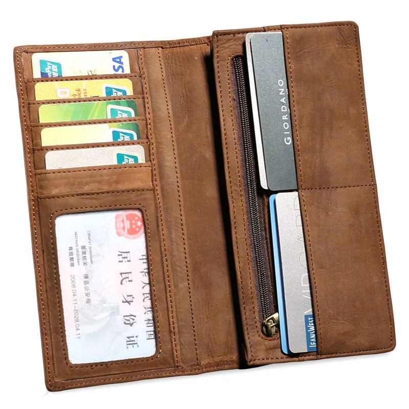 Crazy Horse Leather Wallet Clutch Long Wallet for Men