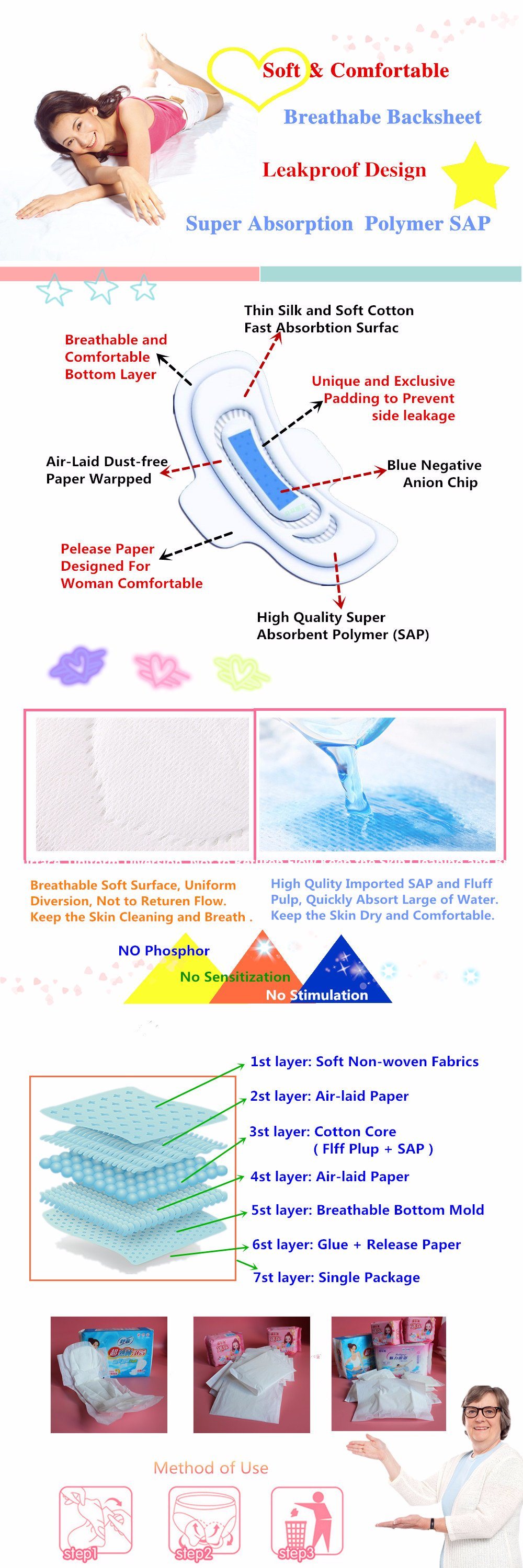 Soft Care Lady Pad Sanitary Napkins Disposable Products Care Pad