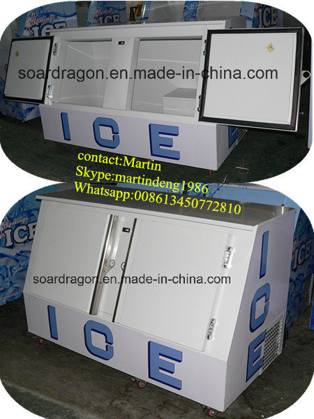 Outdoor Use Cold Wall System Bagged Ice Merchandiser with Slant Door