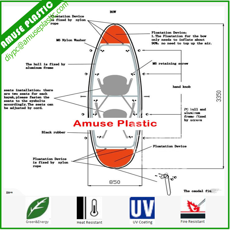 See Through Clear Glass Bottom Kayak of Polycarbonate for Sale