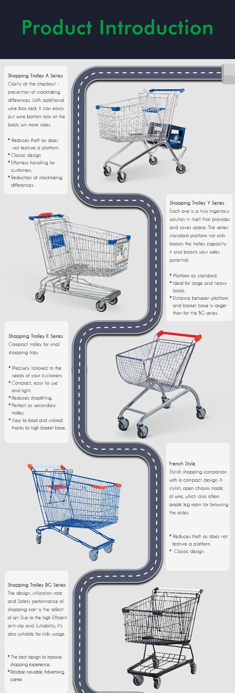 International Airport Luggage Trolley with Hand Brake